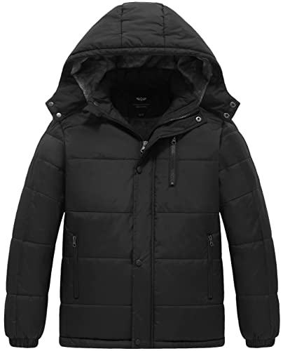 Ggleaf Boy's Hooded Puffer Jacket Water Resistant Lightweight Soft Fleece Outerwear Padded Winter Coat Black 8 #TOP24