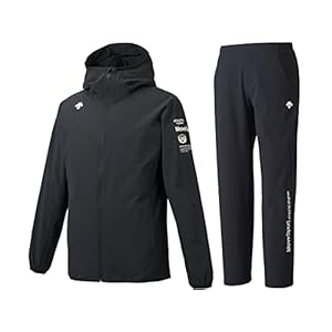 [デサント] Move Sport ストレッチクロス フード付き薄手ジャージ ジャケット・パンツ上下セット DMMRJF15/DMMRJG15 (M, BKxBK ブラック)" 