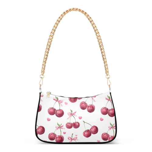 Clutch Shoulder Bags Tote Evening Purse Handbags for Women Bow Cherry Hobo Bags with Zipper Closure