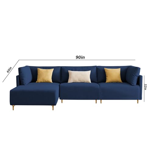 Image of Carina LHS 4 Seater L Shape Sofa Set for Living Room (Blue Fabric) Premium Fabric Sofa