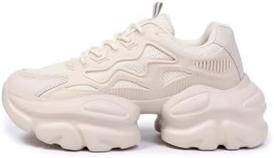 Women Sneakers Chunky Beige Platform Shoes Modern Black Shoes Dad...