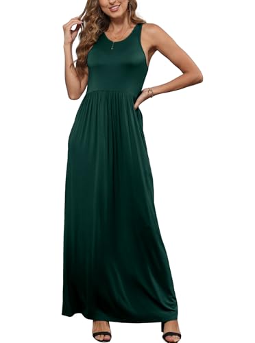Image of EUOVMY Women's Sleeveless Dress Casual Plain Loose Summer Long Maxi Dresses with Pockets