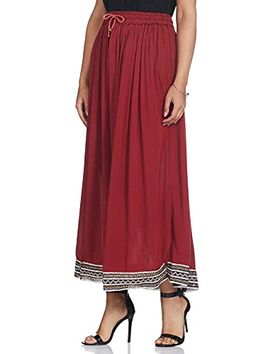 Plain Long Skirt with Embellished Patch Border - Rayon3