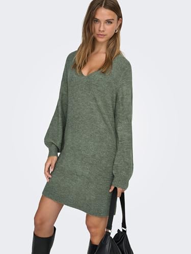 JdY Damen Jdyelanora L/S V-neck Dress Knt Noos Strickkleid, Kalamata /Detail:melange, M EU – Ansicht 6