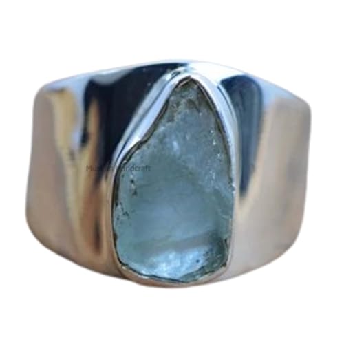 Aquamarine Gemstone Band Ring | Solid 925 Sterling Silver Handmade Statement Ring for Men & Women | Unique Gift for Her | Perfect for Mother's Day