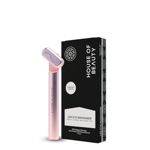 HOUSE OF BEAUTY LED Eye Massager - 4 in 1 Vibration + Heat + Microcurrent + Red light Massage Wand for Reduced Puffiness & Collagen Boost – Rechargable, Adjustable & Portable for Home Use, 1 Piece