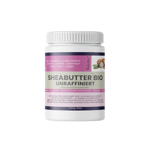 Manteca de karité orgánica, 250 g, prensada en frío y sin refinar, 100 % natural, vegana, para piel, cabello y cosméticos de bricolaje, manteca de cuidado de agricultura orgánica controlada Nakobe