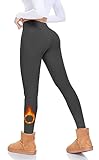 FULLSOFT Fleece Lined Leggings Women Tummy Control High Waisted Workout Winter Warm Soft Yoga Pants(Ebony,Large-X-Large)