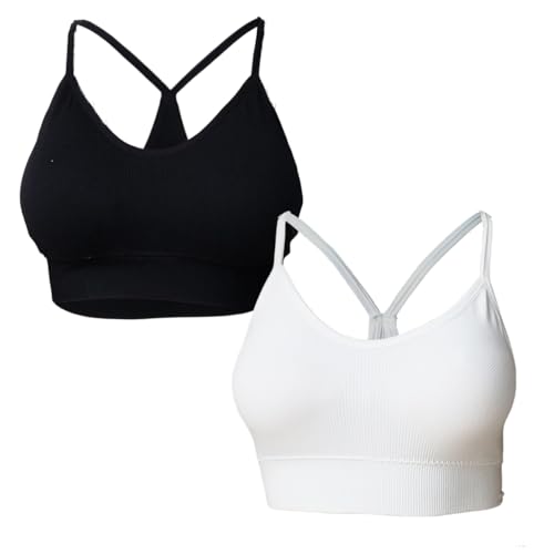 Kit 2 Top Sutiã Soutien Nadador Confortável Bojo Alça Fina (BR, Alfa, M, Regular, PRETO/BRANCO)