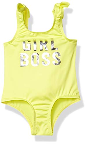 Image of Pink Platinum Baby Girl's Foil Lettering Girl Boss Swimsuit Swimwear, Yellow, 12M