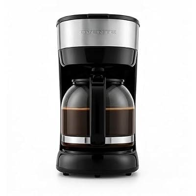 OVENTE 12-Cup Drip Coffee Maker with Borosilicate Glass Carafe, One-Touch Operation Machine, Anti-Drip System, Reusable Filter and Clear View Water Level Gauge, Ideal for Home or Office, Black CM412B