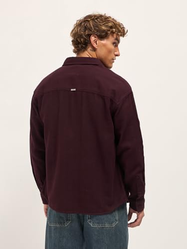 Image of THE BEAR HOUSE Men Pure Cotton Textured Relaxed Fit Overshirt