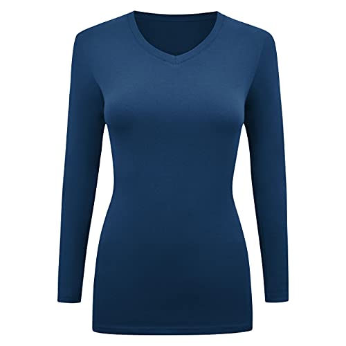 BaHoki Essentials V-Neck Long Sleeve Undershirts for Scrubs - Great Stretch and Layering Piece - Designed for Maximum Performance (Navy Blue, Small, s)