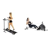 Sunny Health & Fitness Magnetic Rowing Machine with Exclusive SunnyFit App + Sunny Health & Fitness SF-T1407M Foldable Compact Manual Treadmill with LCD Monitor