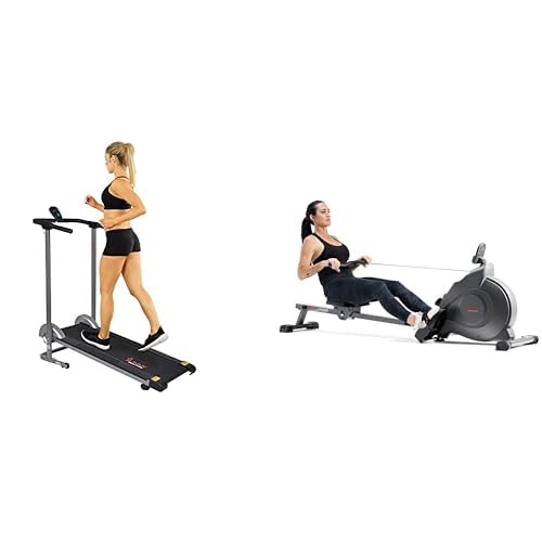 Image of Sunny Health & Fitness Magnetic Rowing Machine with Exclusive SunnyFit App + Sunny Health & Fitness SF-T1407M Foldable Compact Manual Treadmill with LCD Monitor