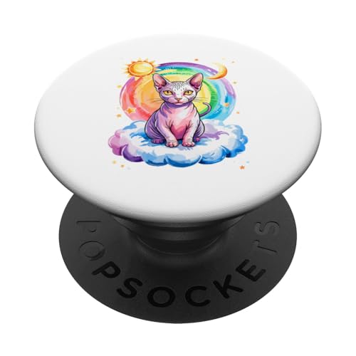 Rainbow Clouds Sphynx Cat Canadian Hairless Cat PopSockets PopGrip Adhesivo