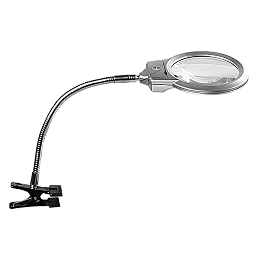 WangYangg Lupa con Luz Lupa Iluminadora Led con Clip De La Abrazadera 5X Lupa De Mesa Lupa Giratoria de Escritorio con Cuello de Cisne para Leer Joyas Hobbies Artesanías (Plata, sin batería) Cover