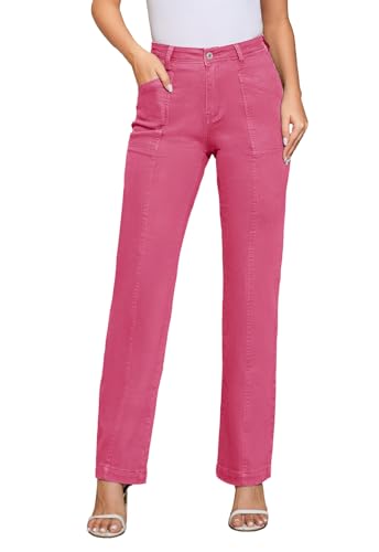 Rasutina Women's Trendy Pink Pants Stretchy Straight Leg Jeans Womens