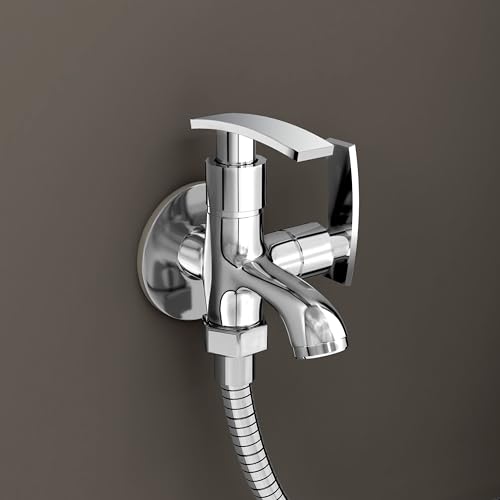 Image of Plantex Two Way Tap for Washing Machine with Water Saving Aerator /2 in 1 Bibcock Water Tap for Bathroom with Brass Spindle and Wall Flange /Bathroom Tap-(SMR-1265-Chrome)