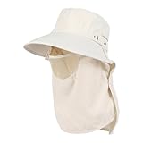 kowaku Sun Hat with Neck Flap Face Cover Visor Lightweight Sun Protection Men Women Fishing Hat for Travel Backpacking Hiking, Beige