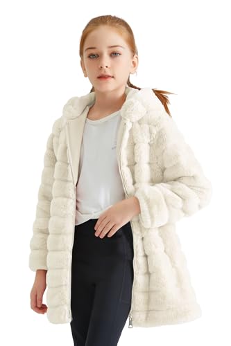 Image of Giolshon Girls Faux Fur Fleece Jacket Sherpa Fuzzy Hoodie Winter Coat with Full Zip Fluffy Outerwear 2169
