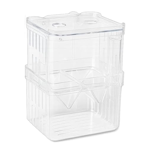 1Pack Baby Fish Separator for Tank Breeding Box for Fish Tank Transparent Plastic Aquarium Breeding Box Ideal Haven for Fishs Fry Shrimp Small Fishs 7x8x10cm with 1.5cm Holes Cover
