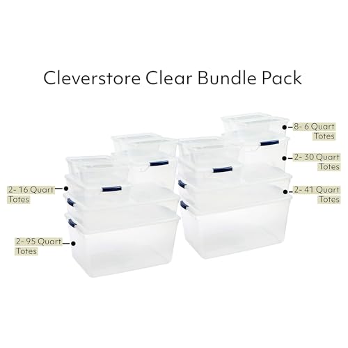 Rubbermaid Cleverstore Dorm Variety Pack Clear Storage Bins with Latching Lids, 12-Pack, Stackable, BPA-Free, Made in USA - Image 3