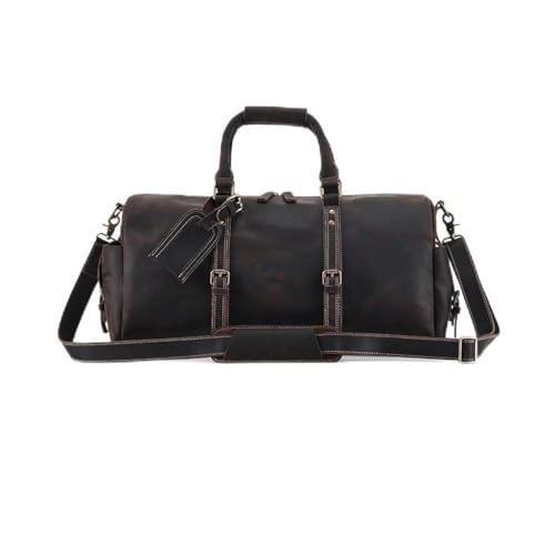 Vintage Leather Travel Duffel Men Large Capacity Overnight Weekend Shoulder Bags Handbags with Luggage
