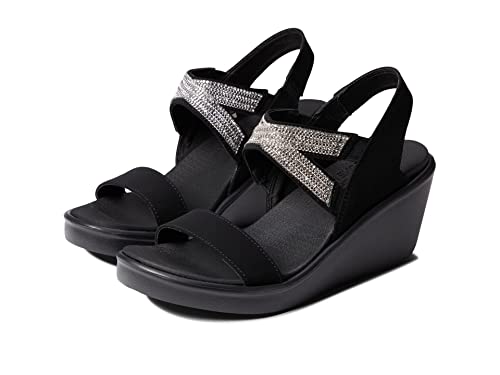 Skechers Damen Rumble ON Chart Topper Slingback Sandalen, Black Mitobuck/Metal/Clear Rhinestone, 39 EU