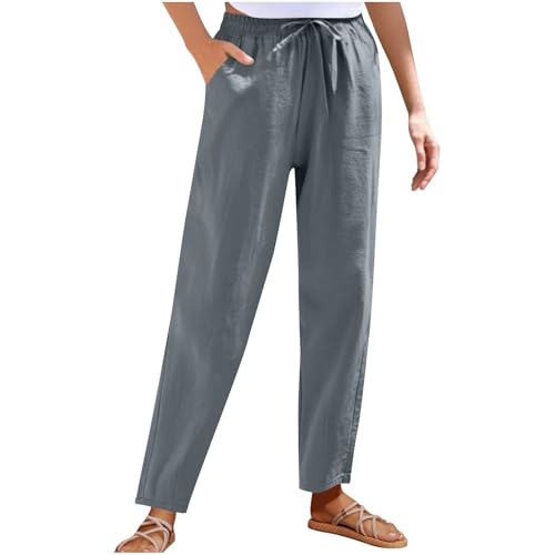 Liene Pants for Women,Wwomens Casual Summer 2025 Drawstring Elastic High Waist Pant Comfy Solid Color Trouser