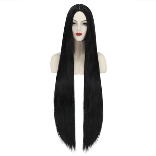 Mersi 40'' 100cm Extra Long Black Wigs for Women Straight Hair Wig Cute Synthetic Wigs for Halloween S034BK2