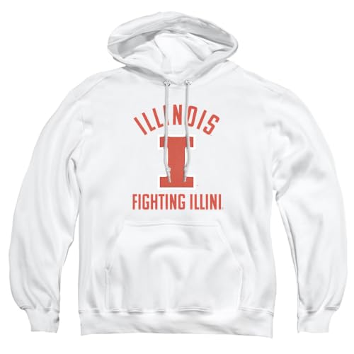 University of Illinois Official One Color UIUC Logo Unisex Adult Pull-Over Hoodie,White, Medium