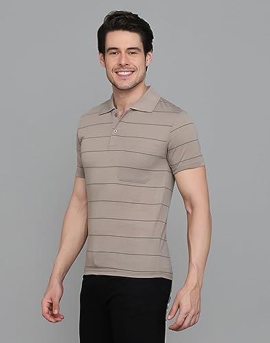 Image of INKKR Men's Striped Polo Neck Cotton Blend Multicolor T-Shirt