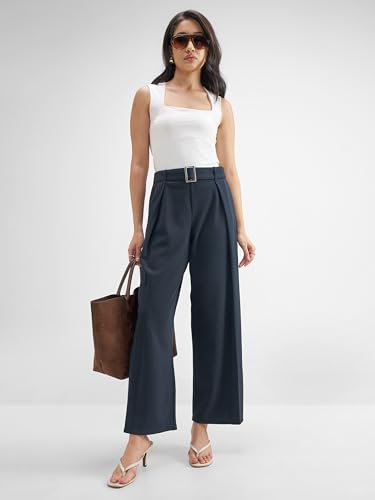 Image of Tokyo Talkies Wide Leg Relaxed fit Korean Pants |Ultra Soft|High Rise Pleated Trousers |Workwear|Formal All Day wear