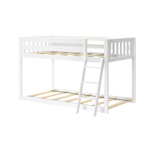 Image of Max & Lily Fundamental Twin Low Bunk Bed, Kids Solid Wood Modern Bed Frame with Strong Wooden Slats, Non-Toxic Finishes, High Weight Capacity, White