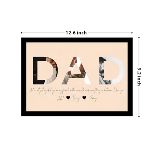 Image of Customized Fathers Day Gift for your DAD with 3 Pictures Collage print along with DAD Text, Photo Frame With Photo Upload for Father and Parents (9.2x12.6 Inch)
