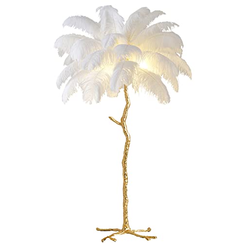 Feather Floor Lamp,Feather Lamps for Bedrooms and Living Room with Foot Switch Dimmable,Resin Feather Standing Lamp H:170cm (White)