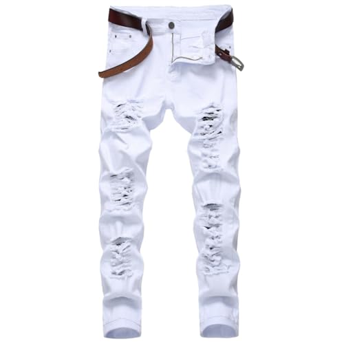 Men's Slim Fit Jeans Stretch Destroyed Ripped Skinny Jeans, Fashion Straight Leg Comfort Flex Waist Cargo Denim Pants2