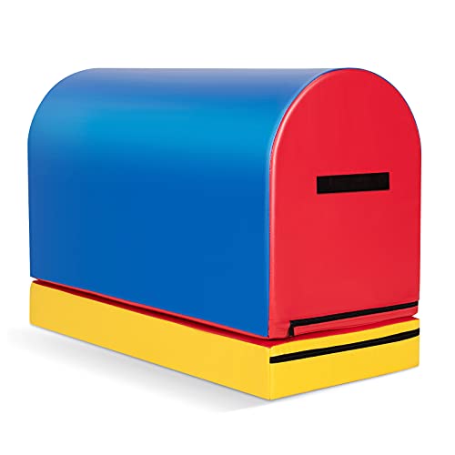 Goplus Mailbox Tumbling Mat, Gymnastics Vaulting Box w/Detachable Mat, Carrying Handle, Premium PU Leather, Portable Jumping Tumbling Aid Trainer for Kids Home Gyms Exercise (Red+Blue+Yellow)