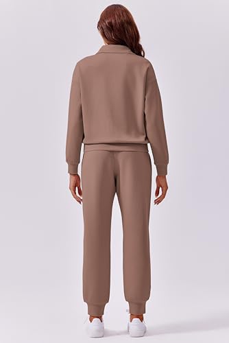 Image of PINSPARK 2 Piece Sets for Women Long Sleeve Half Zip Tracksuit Jogger Sets | 2026 Fall Travel Outfits Lounge Set, Lightweight Soft Air Layer Fabric, Kangaroo Pocket Sweatshirt, Drawstring Joggers Pants