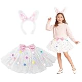PinkSheep Girls Bunny Costume Set,Led Light Up Girls Tutu Skirt With Bunny Ears Headband Bow Tie Accessories, Kids School Party Outfit Animal Costumes Halloween Dress Up Cosplay Birthday Gifts