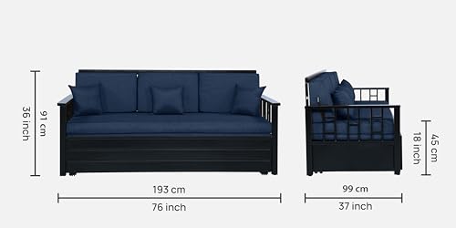 Image of Toas 3 Seater Metal Sofa Cum Bed with Hydraulic Storage | King Size Sofa Cuma Bed | 3 Seater Sofa Set, Metal Sofa Set for Living Room (Matte Black Finish with Brown Cushion)