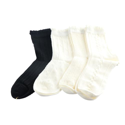 Image of Pokinge 4Pairs Lolita Socks,Cute Soft Autumn Winter Mid Tube Socks Ruffle High Ankle Kawaii Lolita Socks Japanese Style Cotton Socks for Women
