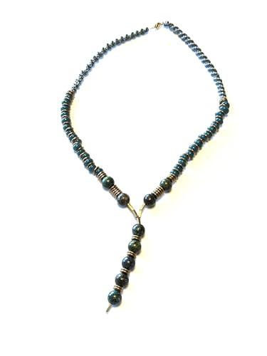 Collier ras-du-cou turquoise africaine perles dorées 41,5 cm pour décolleté terne