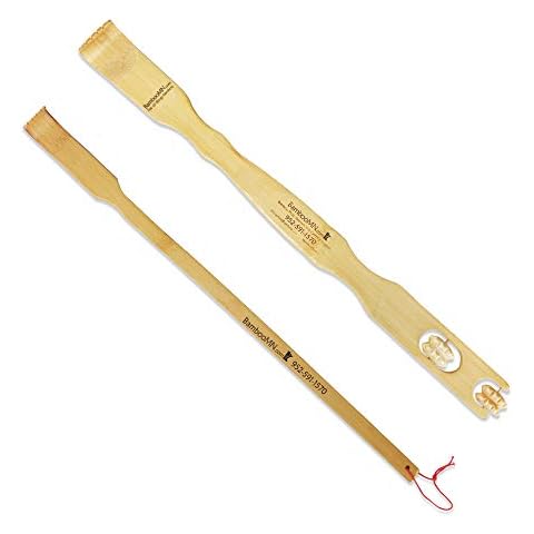 BambooMN 1 Pieces 17" Bamboo Backscratcher Knobby Massage Roller Handle Plus Free Travel Size Back Scratcher for Itching Relief, 100% Natural Bamboo Cover