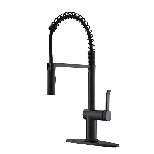 APPASO Pull Down Kitchen Faucet with Sprayer, Matte Black Commercial Spring Pre-Rinse Pull Out One-Handle One Hole Kitchen Sink Faucets, Solid Brass, APS238MB