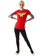 Official merchandise Classic Wonder Woman emblem design Metallic style gold print Relaxed fit with contrasting blue collar and hem 100% Cotton