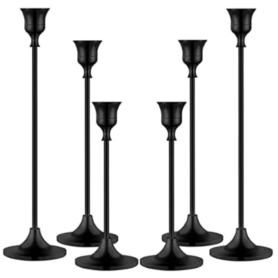 Metal Candle Holders for Candlesticks Taper Candlestick Holders Set Vintage Decorative Centerpiece Candelabra Tall Candle Stands (Matt Black, 2 Sets (6 pcs))