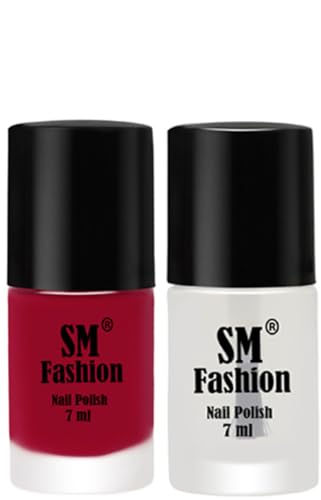 Image of Long Lasting Nail Polish | Nail Paint Combo 7 ml Each) - Set of 2 Pure Wine-Top Coat