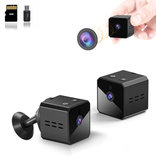 Spy Hidden Small Indoor Camera with Audio 1080P Mini Wireless Security Nanny Cam Indoor Safe Pet Camera Surveillance Camera Built-in 64GB with Motion Detection Night Vision Loop Recording (No WiFi)